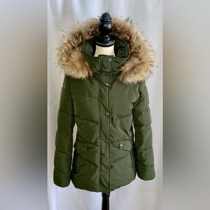 Women’s ELLABEE olive green genuine fur hood winter coat size medium‎